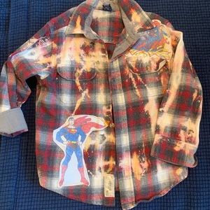 Boys superhero patch button down
